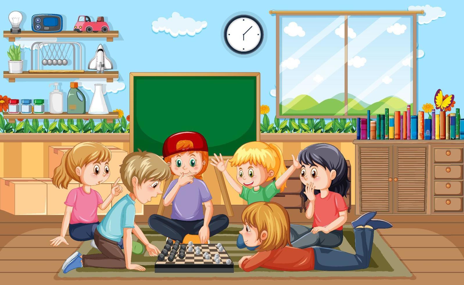 Children playing games in the room vector