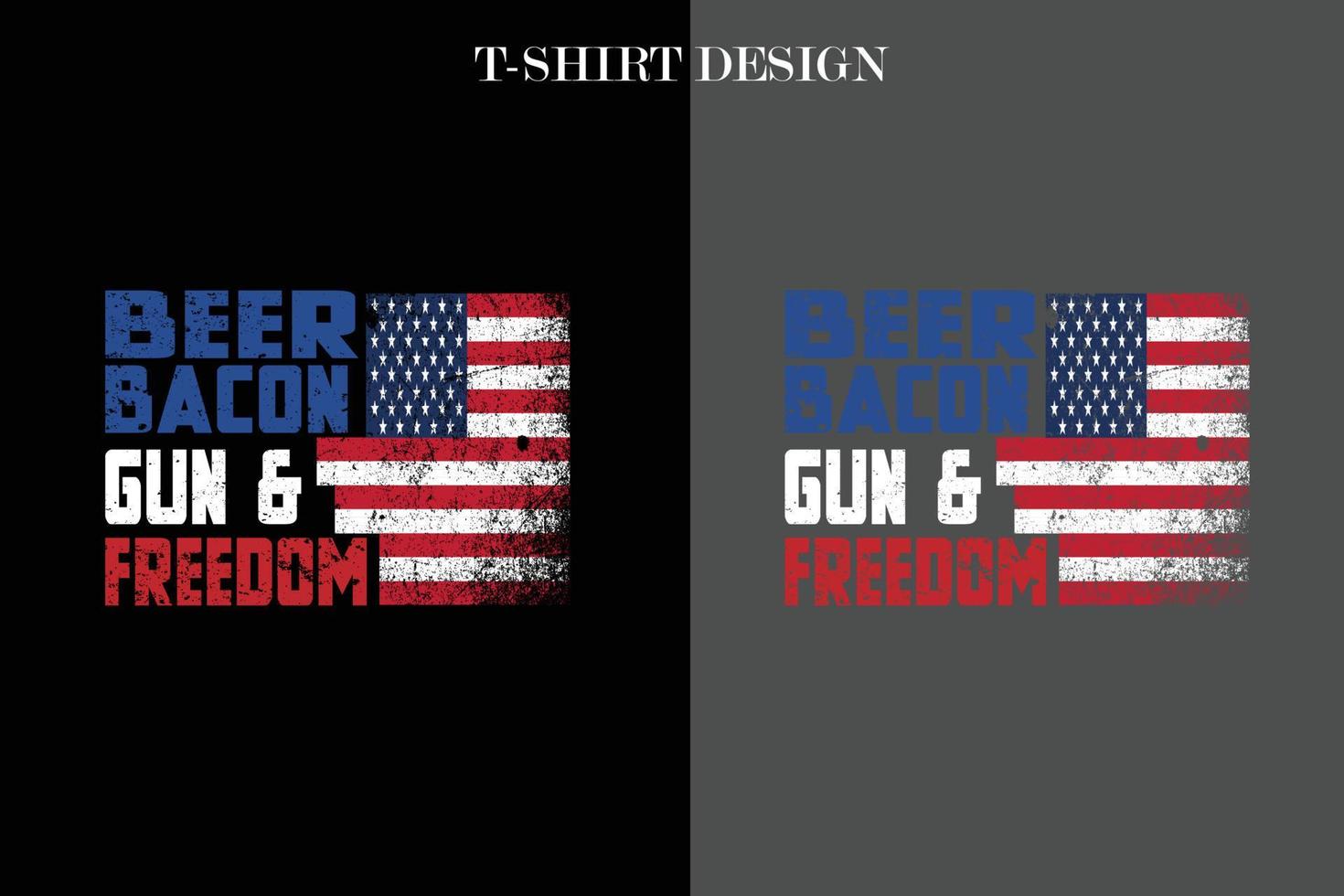 diseño de camiseta de libertad de pistola de tocino de cerveza vector