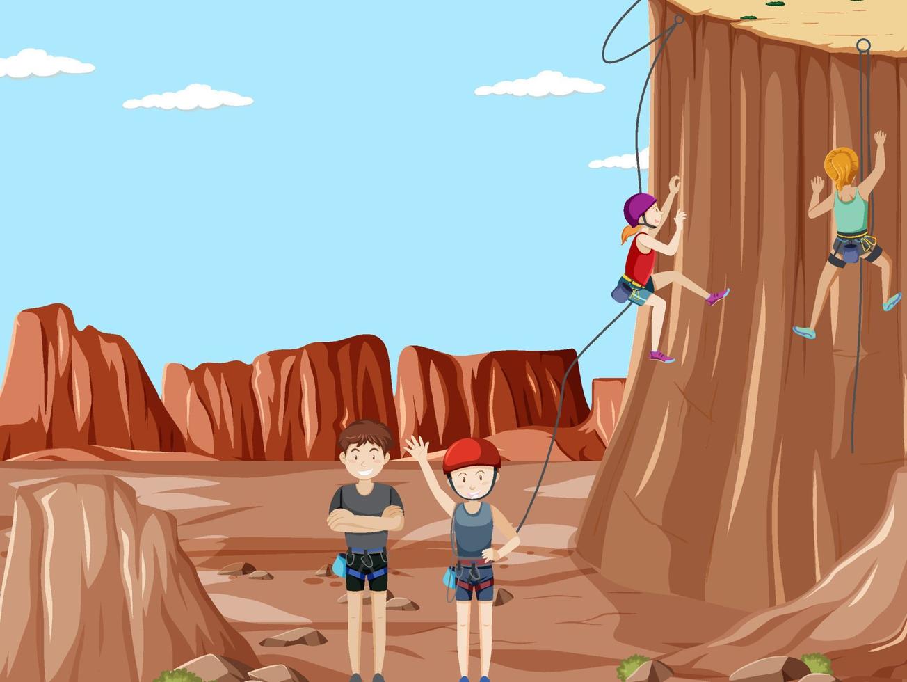 Rock climbing scene with many climbers vector