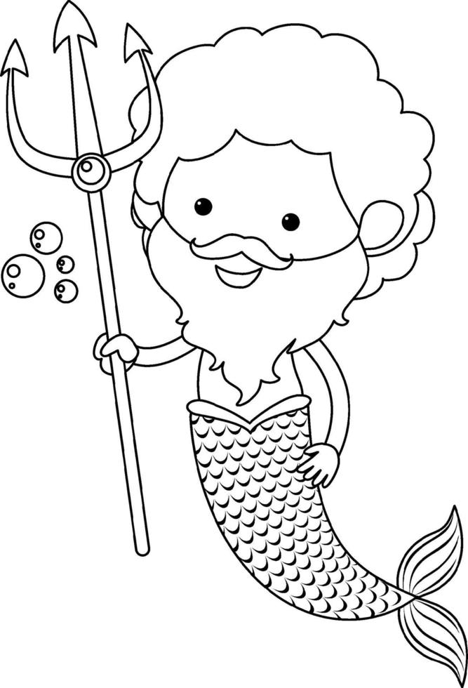 A mermaid doodle outline for colouring vector