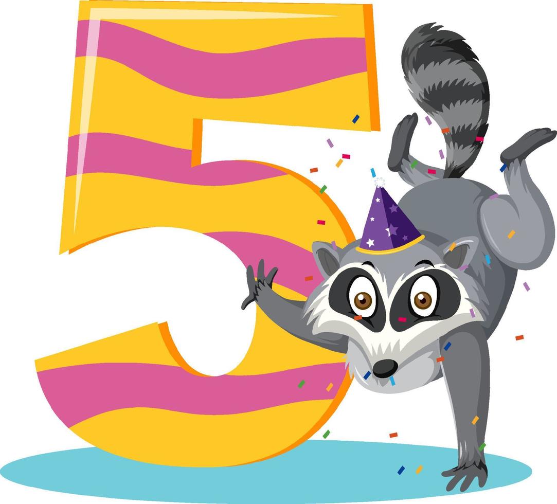Raccoon holding the number cartoon character isolated on white background vector