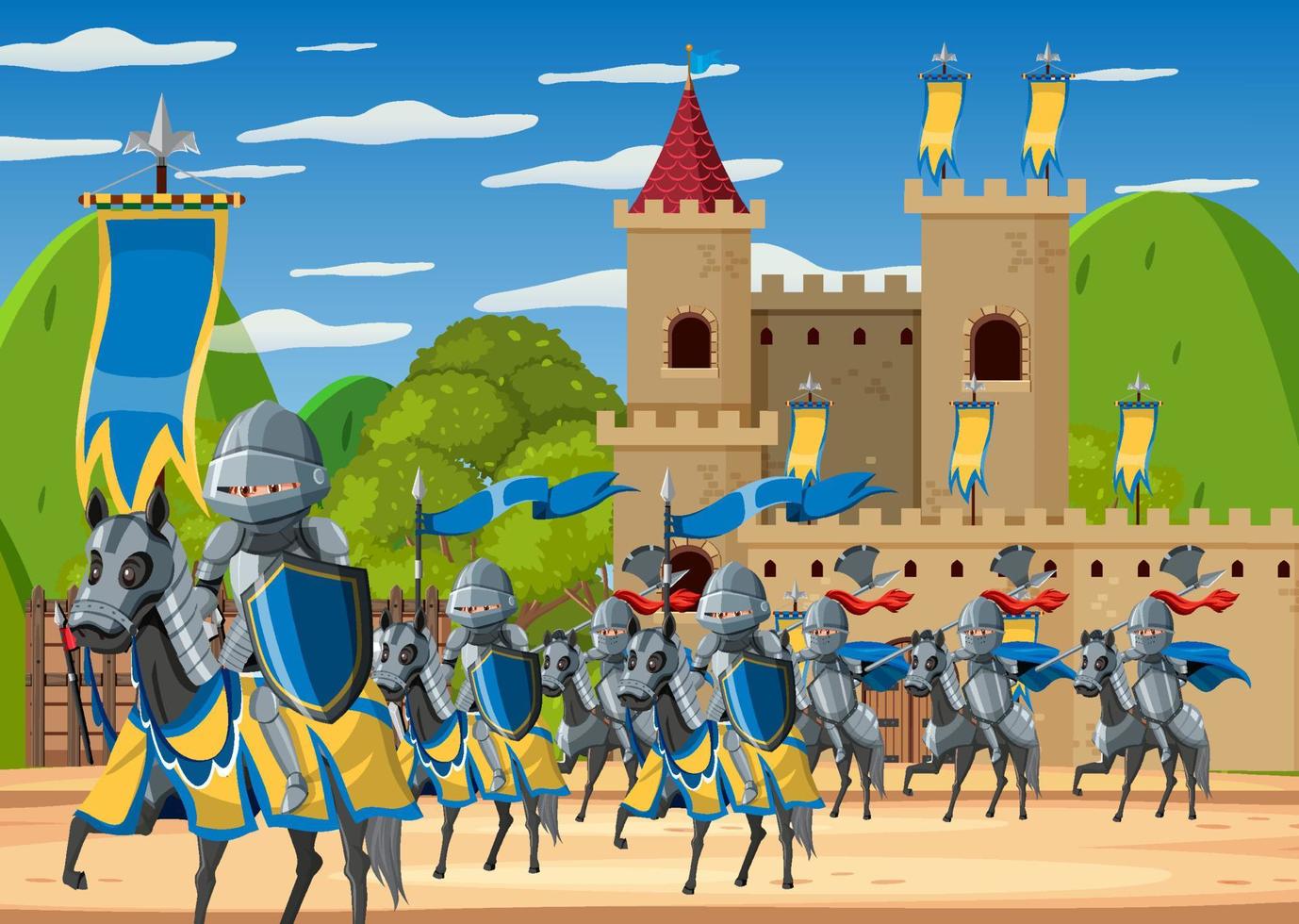 escena de la edad media con el ejército medieval vector