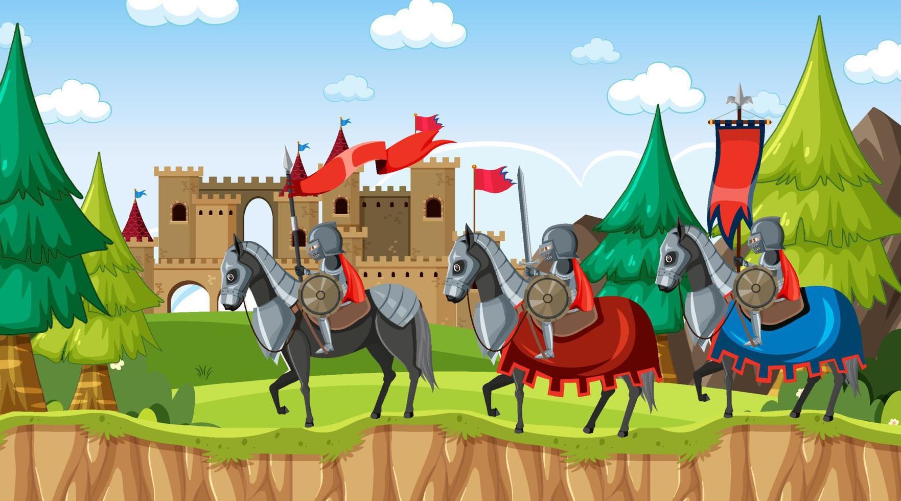 Medieval town scene with villagers vector