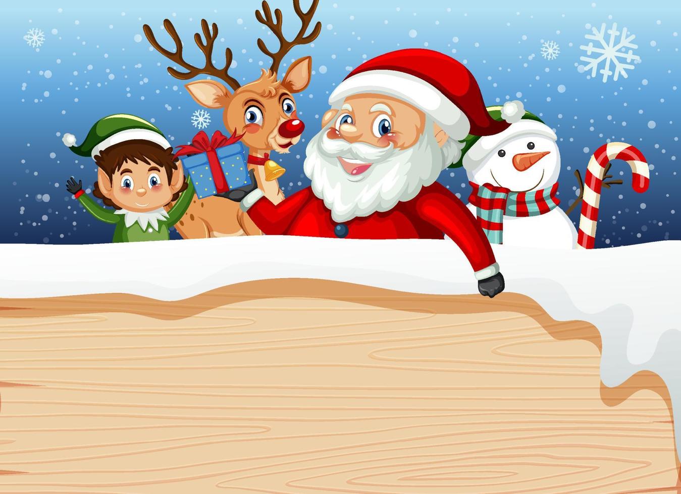 banner vacío en tema navideño con santa claus y amigos vector