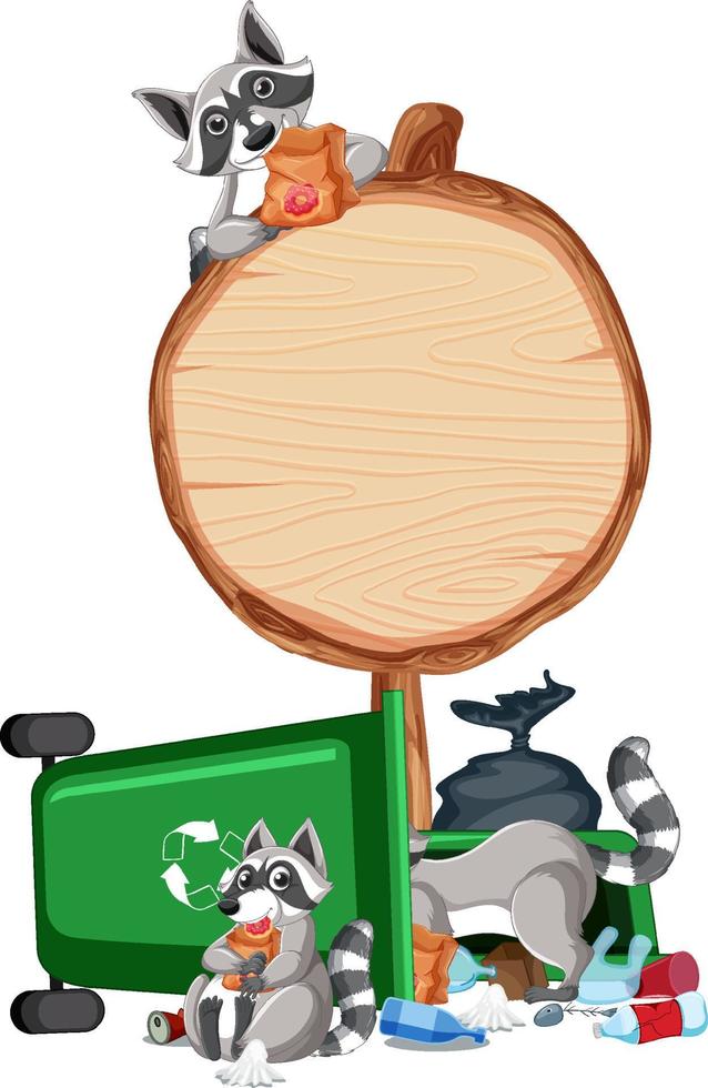 Raccoon with wooden sign banner vector