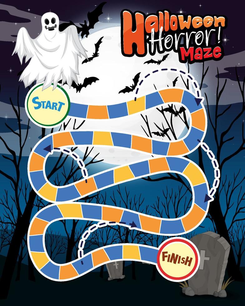 Snake and ladders game template in Halloween theme vector
