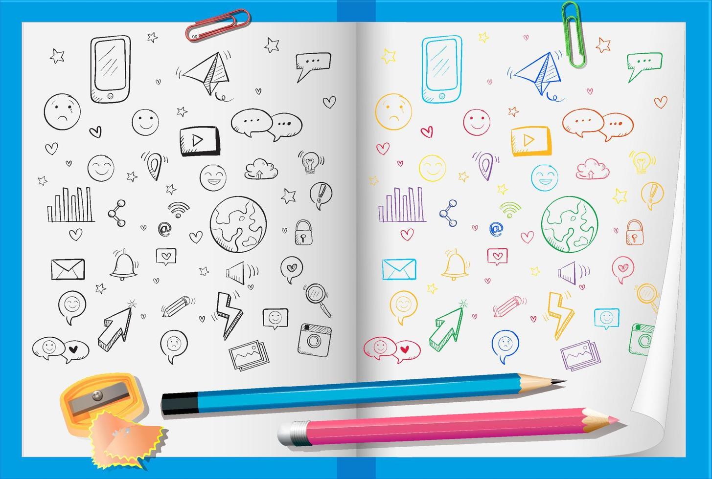 Hand drawn doodles on paper with pencils vector