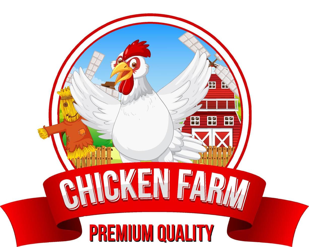 banner de calidad premium de granja de pollos con personaje de dibujos animados de pollo vector