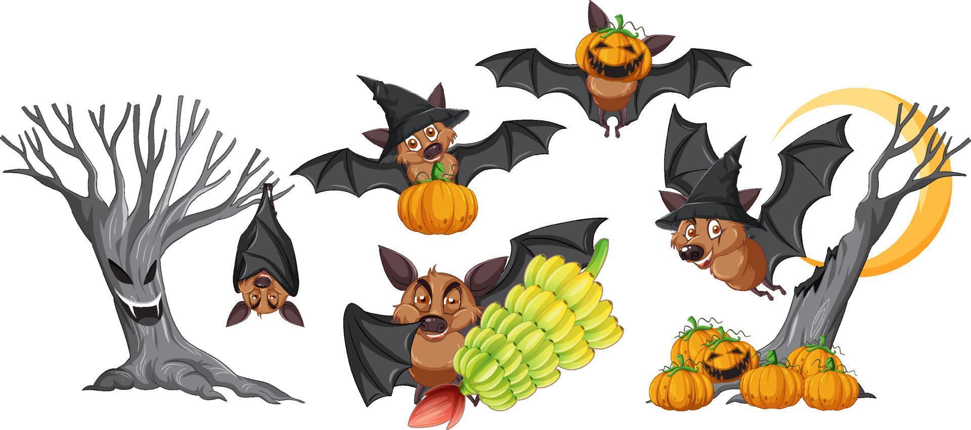 Set of different cute bats cartoon characters vector