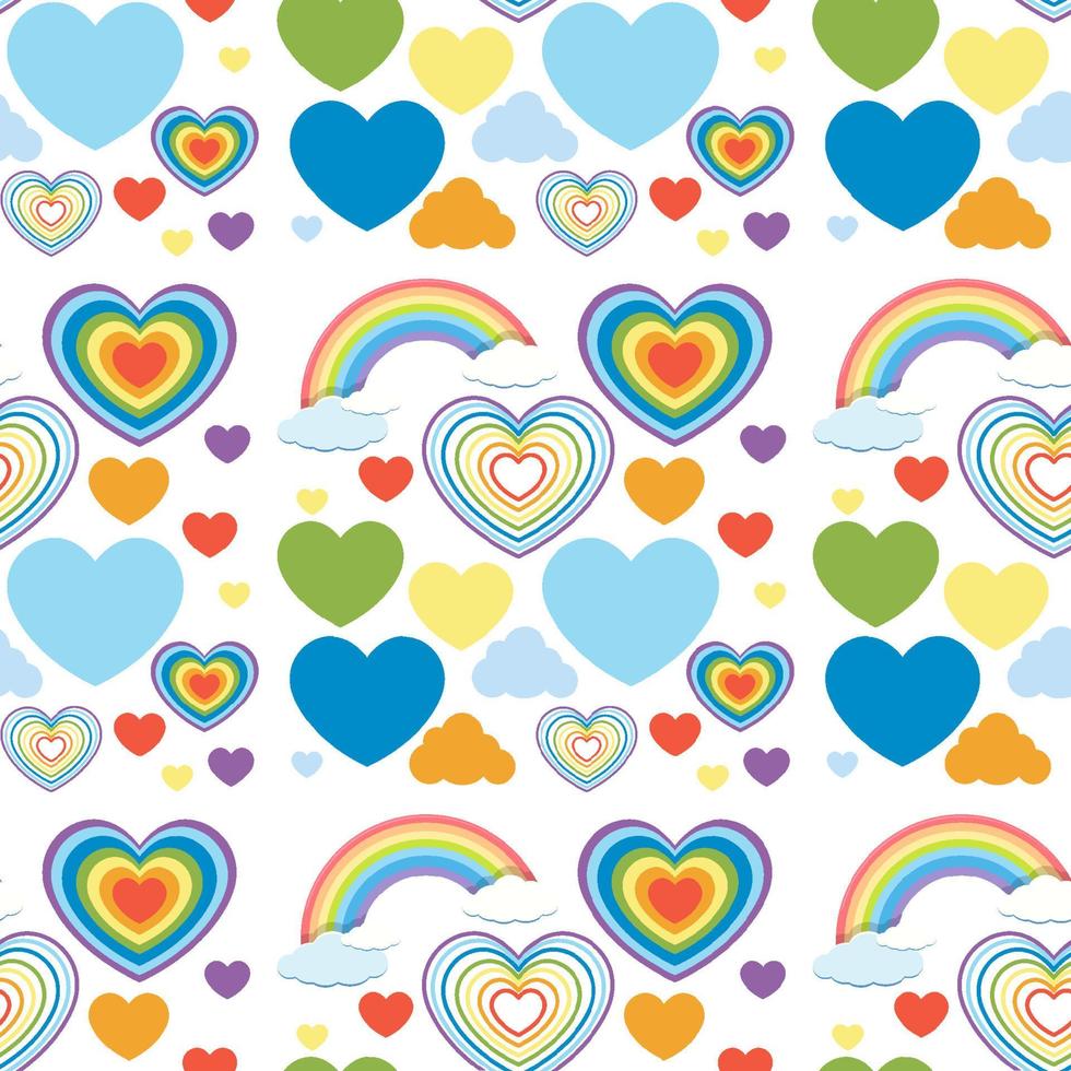 Seamless heart and rainbow pattern vector