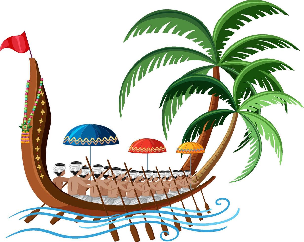 Rowboat with people rowing vector