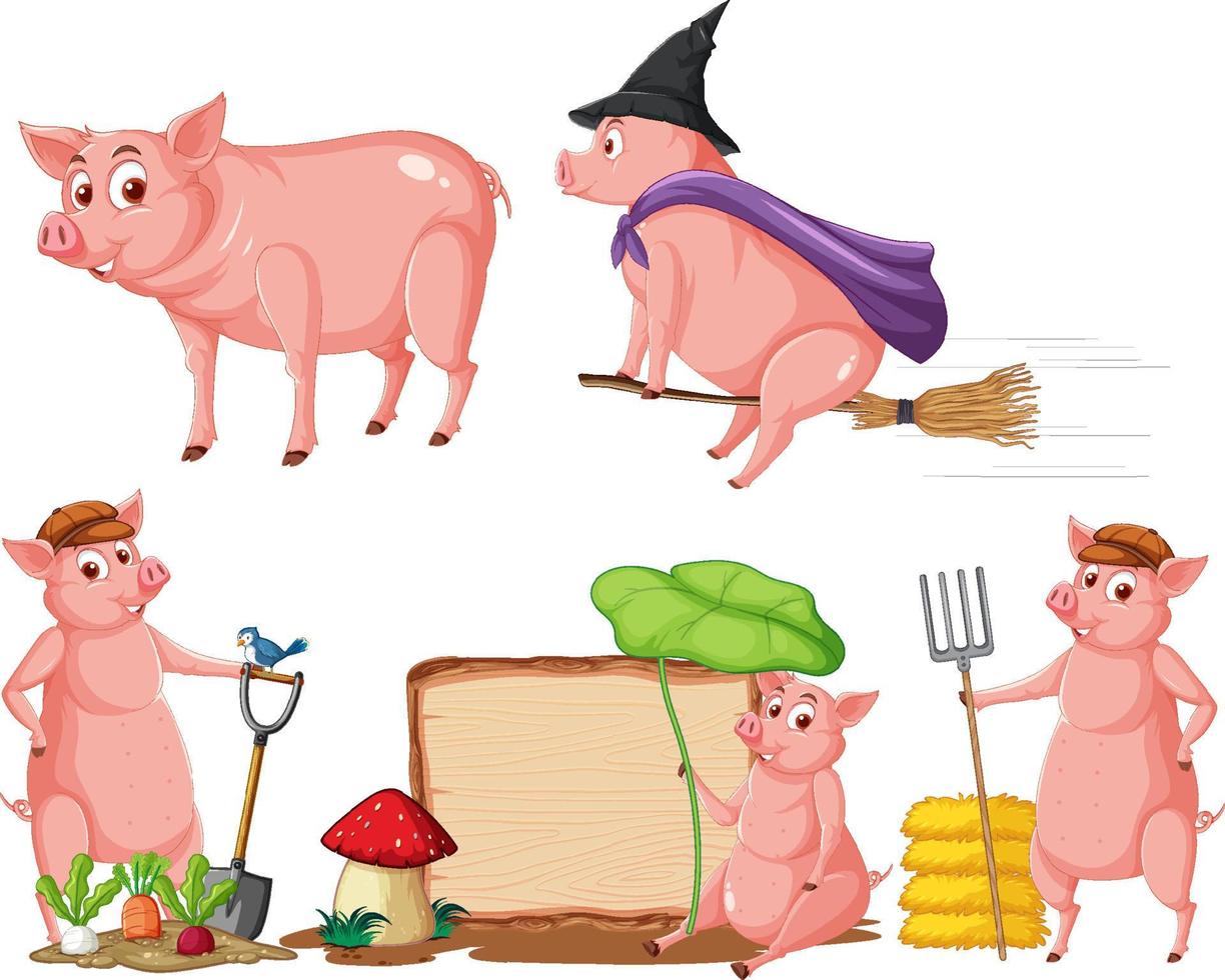 conjunto de diferentes cerdos de granja en estilo de dibujos animados  6094688 Vector en Vecteezy