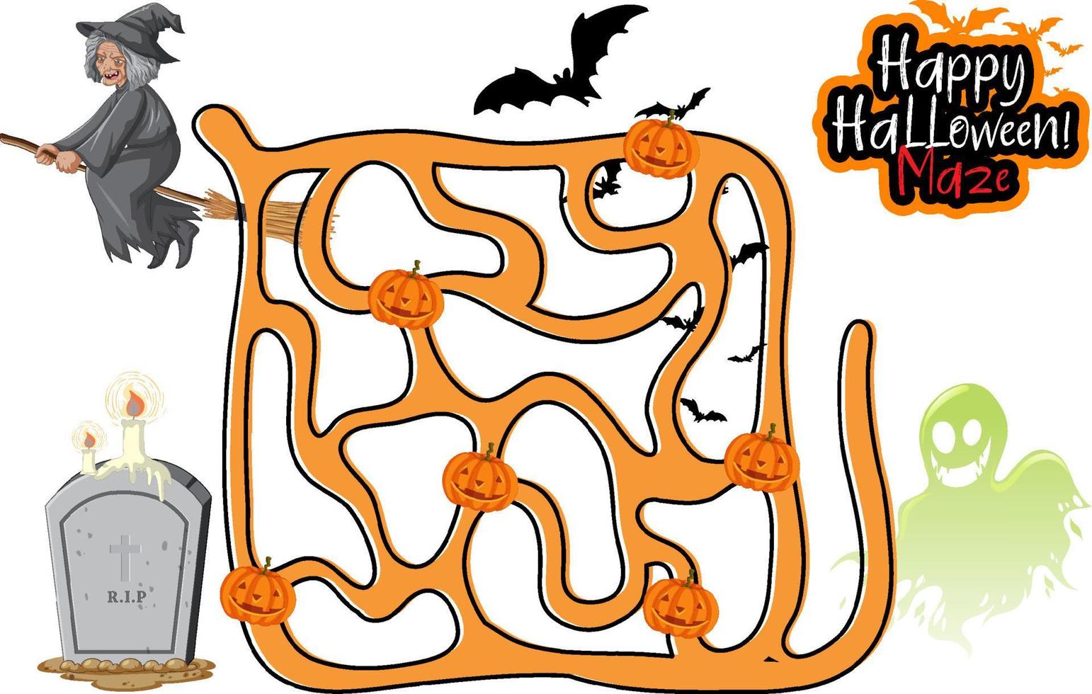 Maze game template in Halloween theme vector