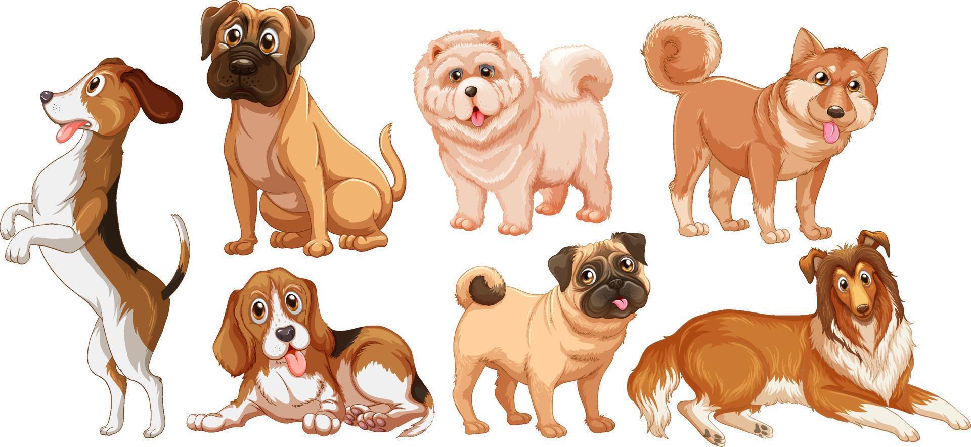 conjunto de diferentes perros lindos en estilo de dibujos animados vector