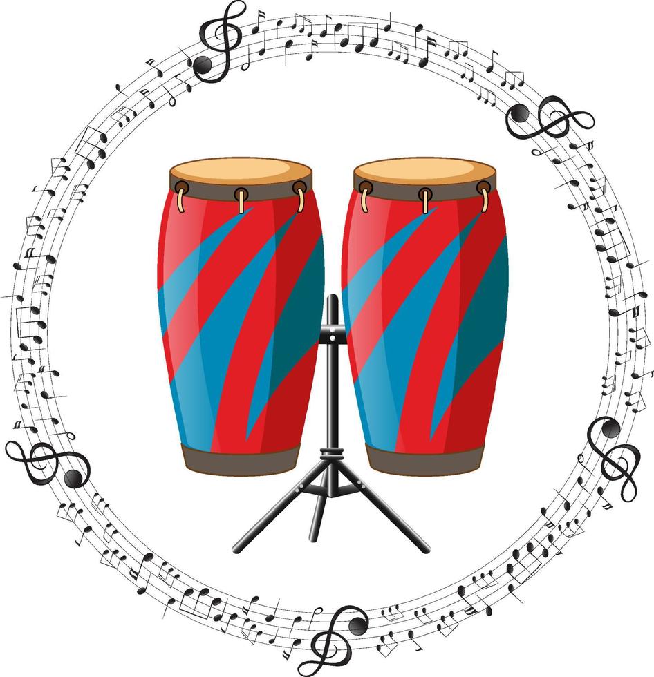 A conga with musical notes on white background vector