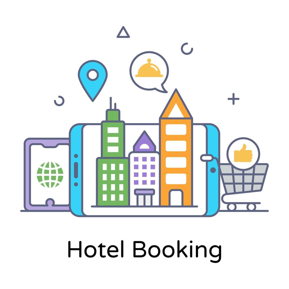 icono conceptual plano de reserva de hotel, vector editable
