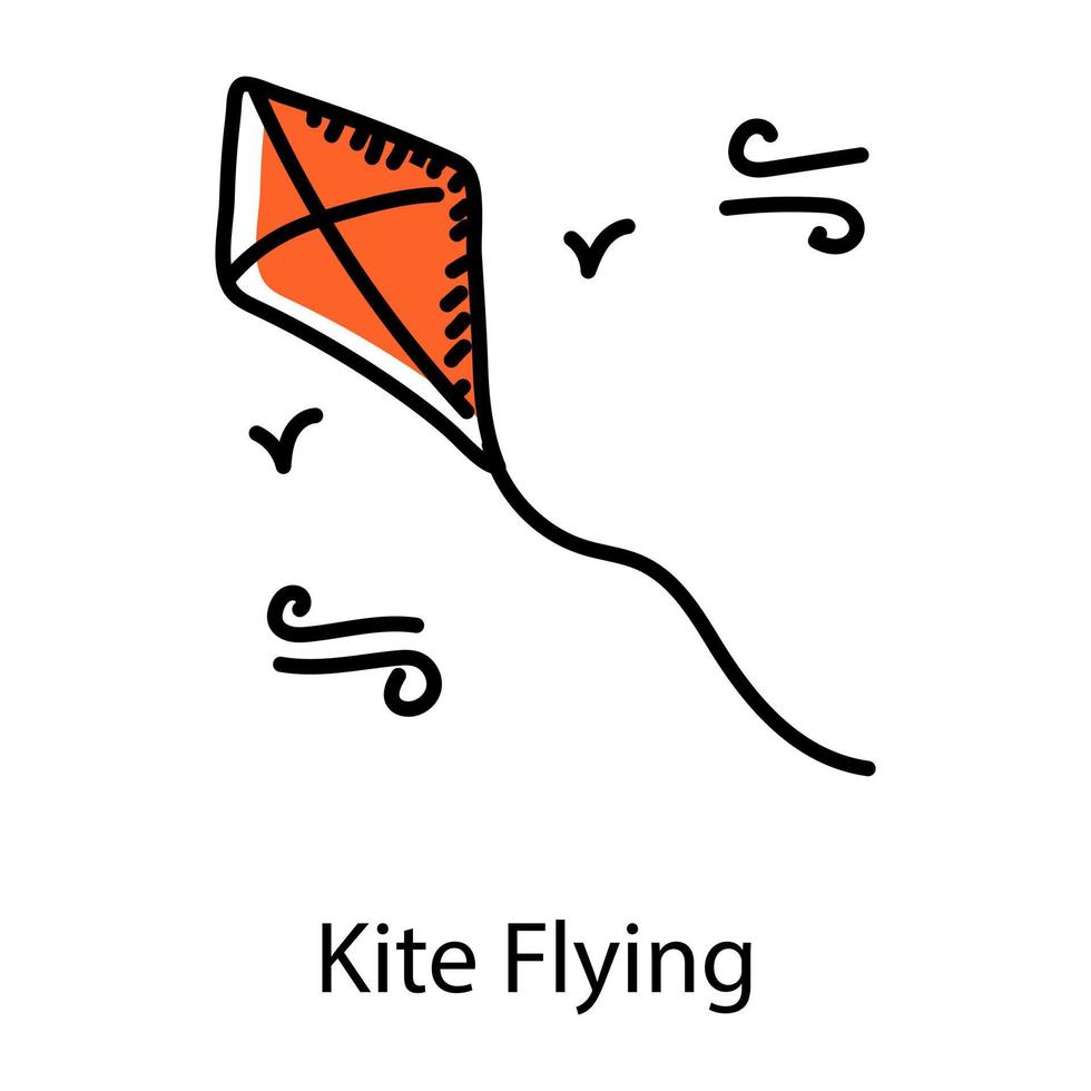 Amusement and entertainment, doodle icon of kite flying vector
