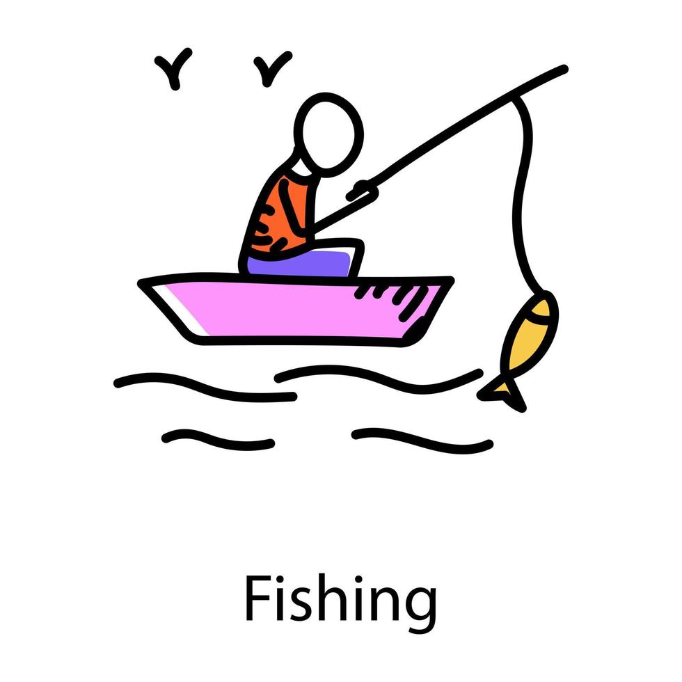 Fishing in hand drawn icon, editable vector