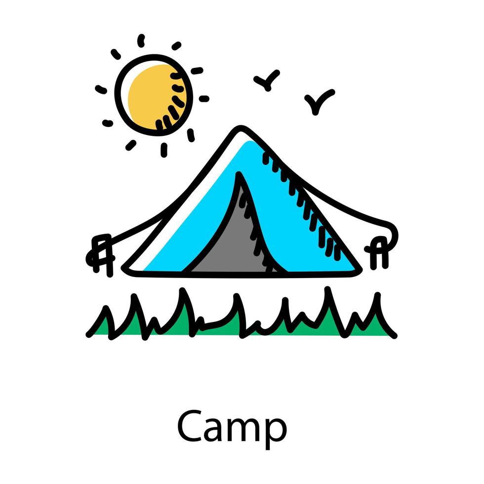 campamento, mano, dibujado, icono, editable, vector