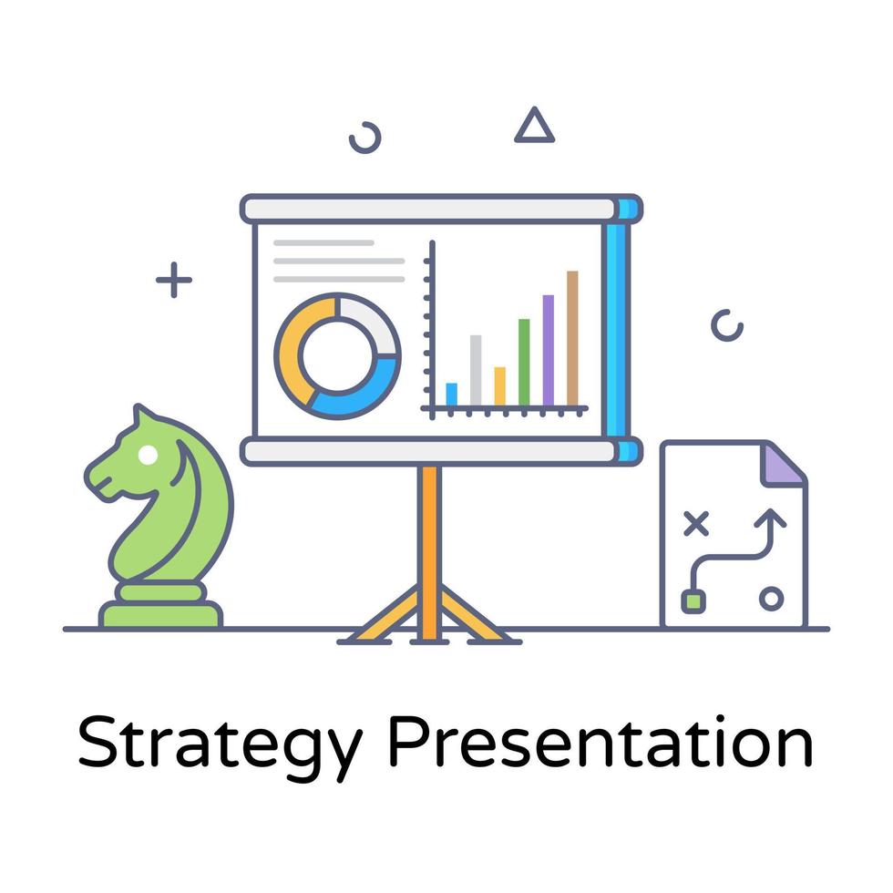 icono de diseño de línea plana conceptual de presentación de estrategia vector