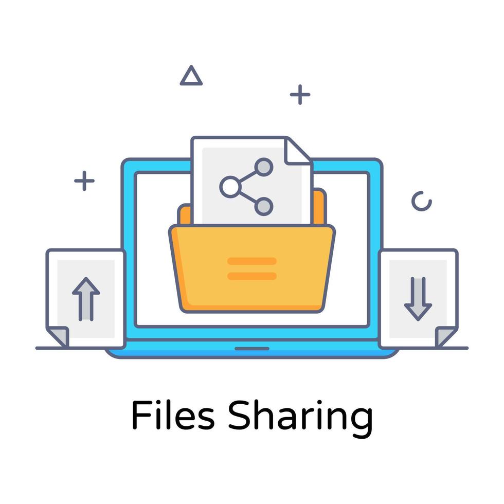 A flat outline vector of files sharing, premium download