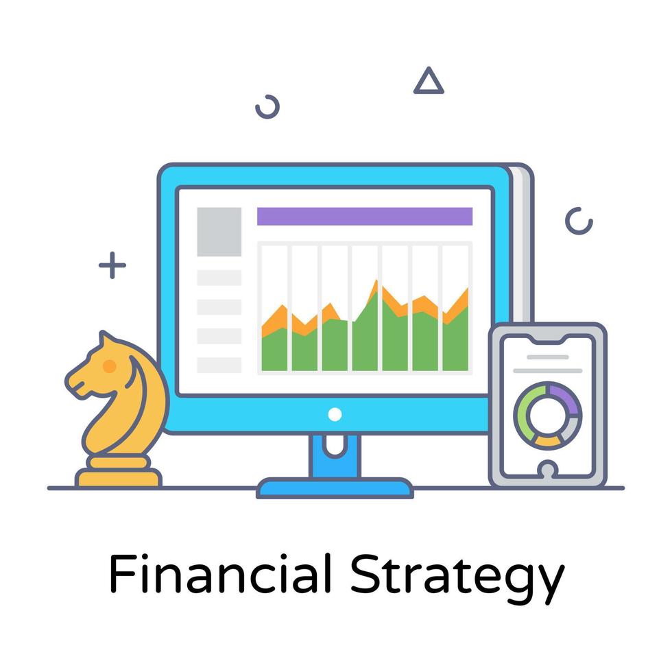 Flat outline vector of financial strategy