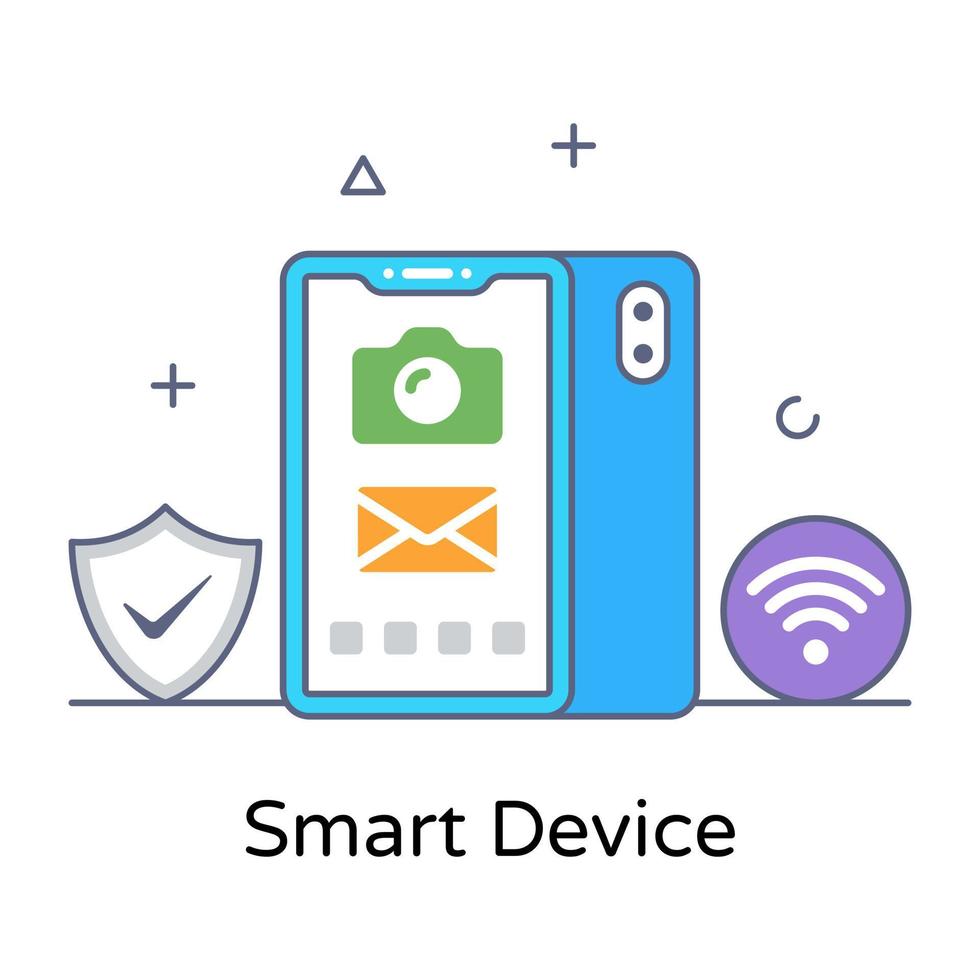 Smart device in flat outline icon vector