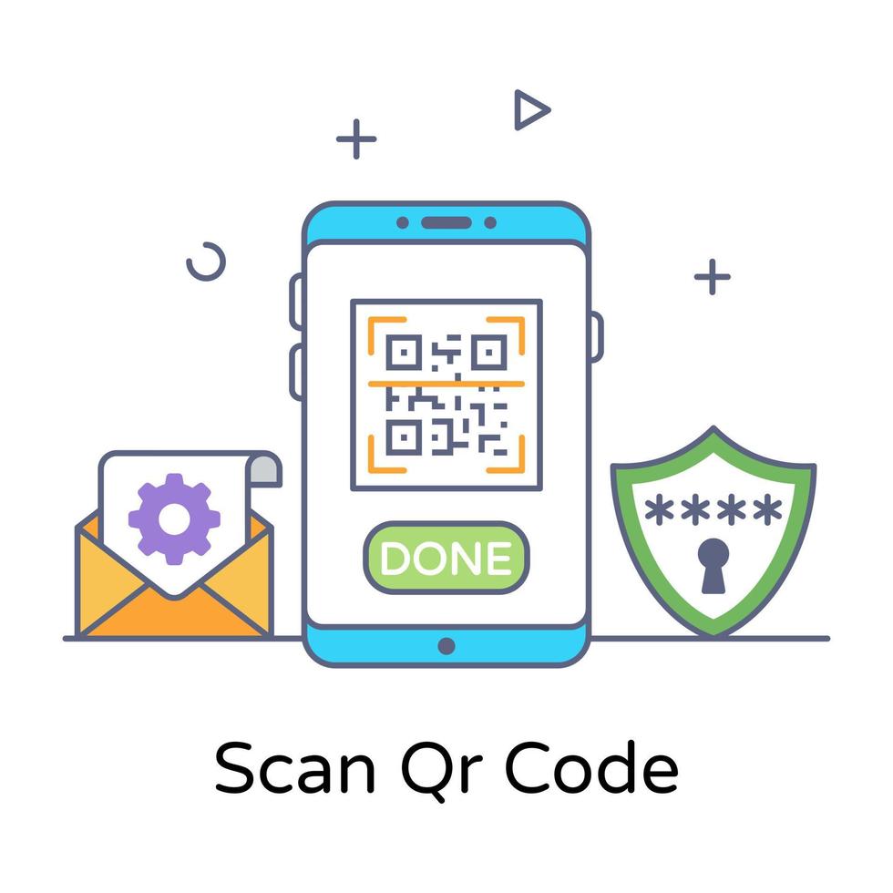 Scan qr code flat outline icon, mobile scanning vector