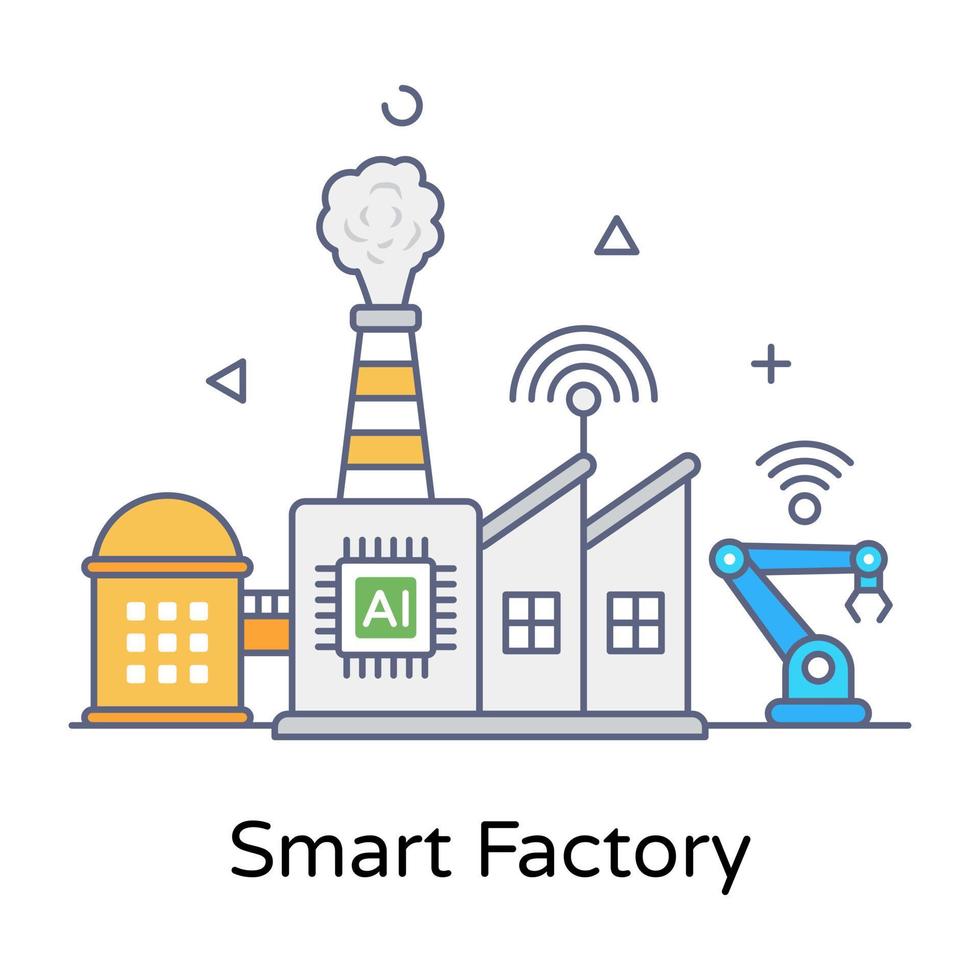 Smart factory in flat conceptual icon, editable vector