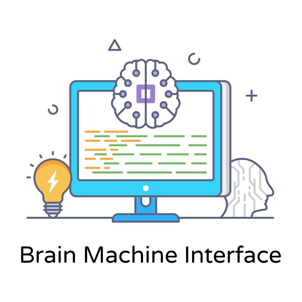Brain machine interface flat conceptual icon vector