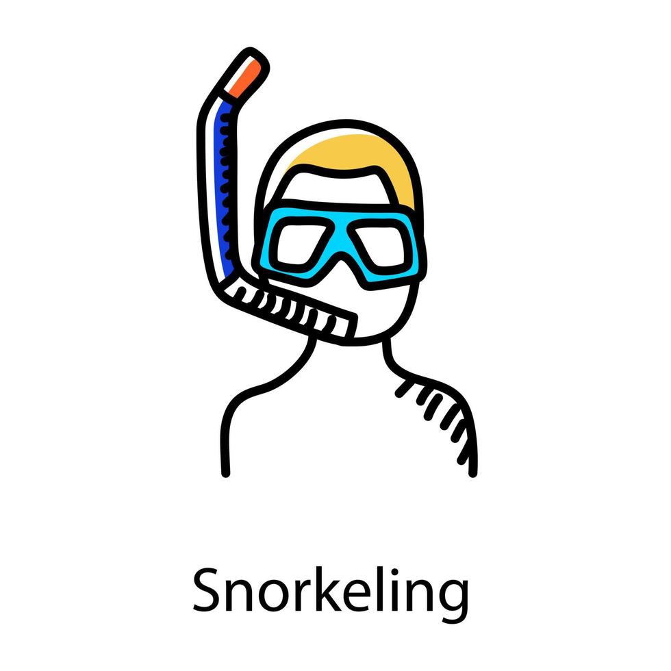 Person with diving mask denoting snorkeling hand drawn icon vector