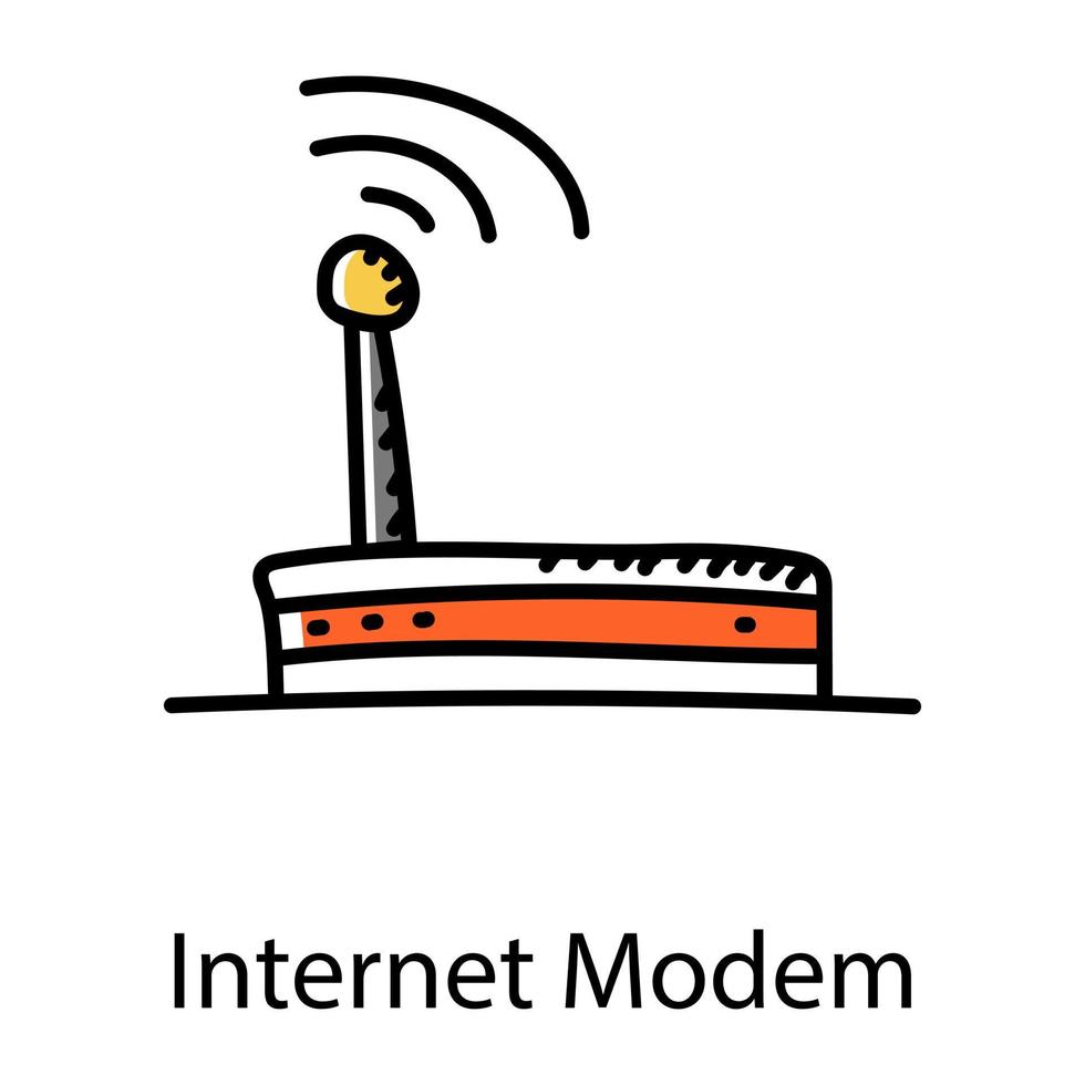 A wireless network device icon, doodle design of internet modem vector