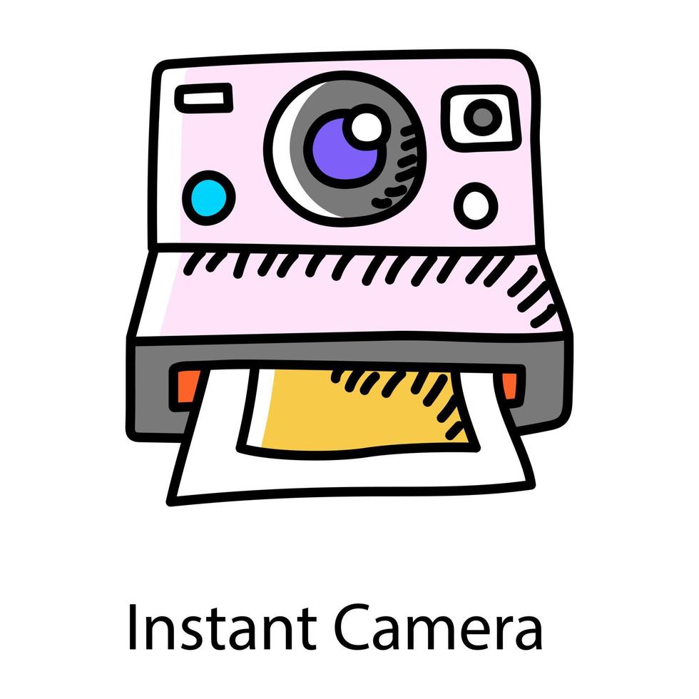 Instant camera in hand drawn icon, editable vector