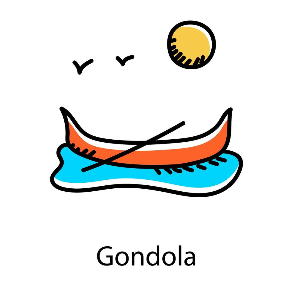 barco y agua que denotan el icono del garabato de la góndola vector