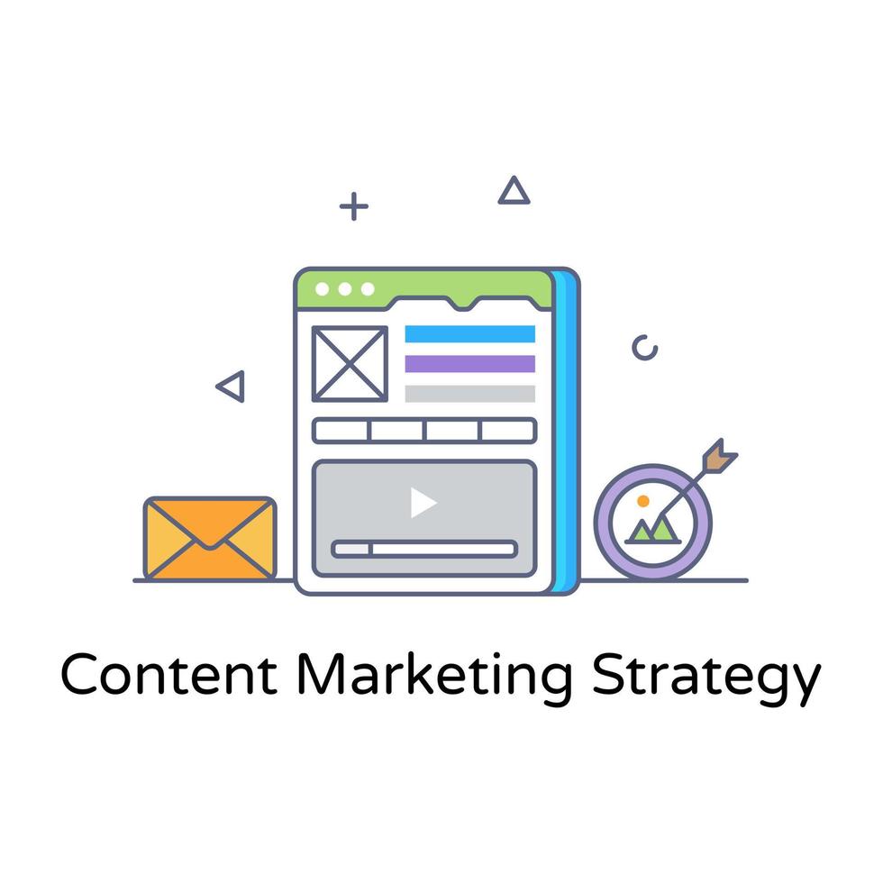 icono de estrategia de marketing de contenido, diseño plano vector