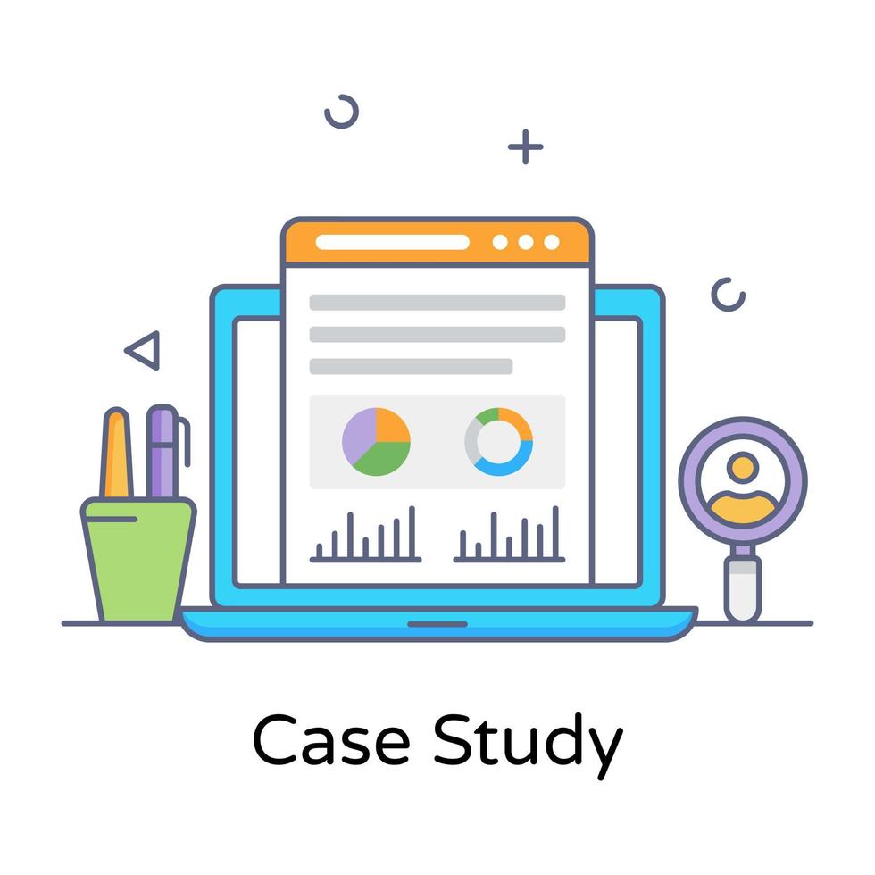 representación de datos en línea, icono de concepto de línea plana de estudio de caso vector