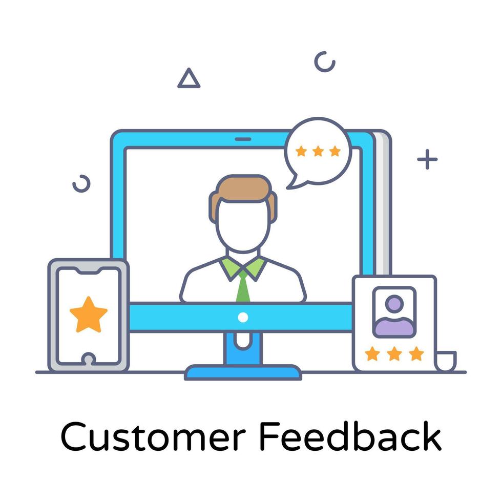 Customer feedback vector in flat line conceptual icon