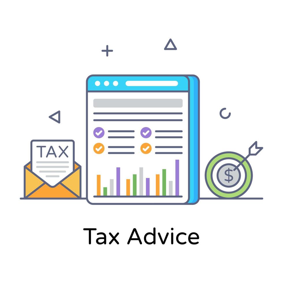 Flat outline vector of tax advice, trendy vector