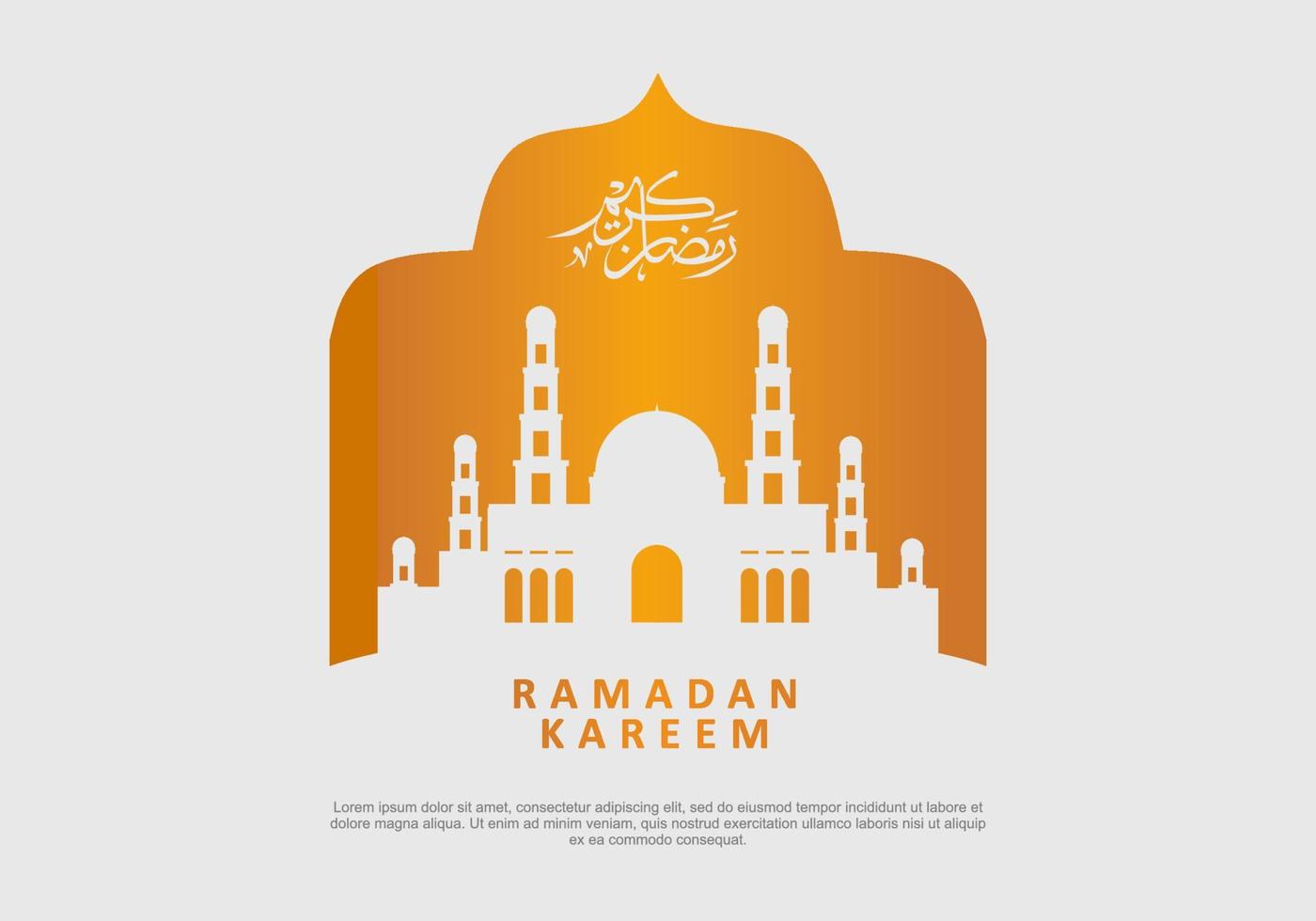 ramadan kareem con gran mezquita, caligrafía y adorno islámico marrón vector