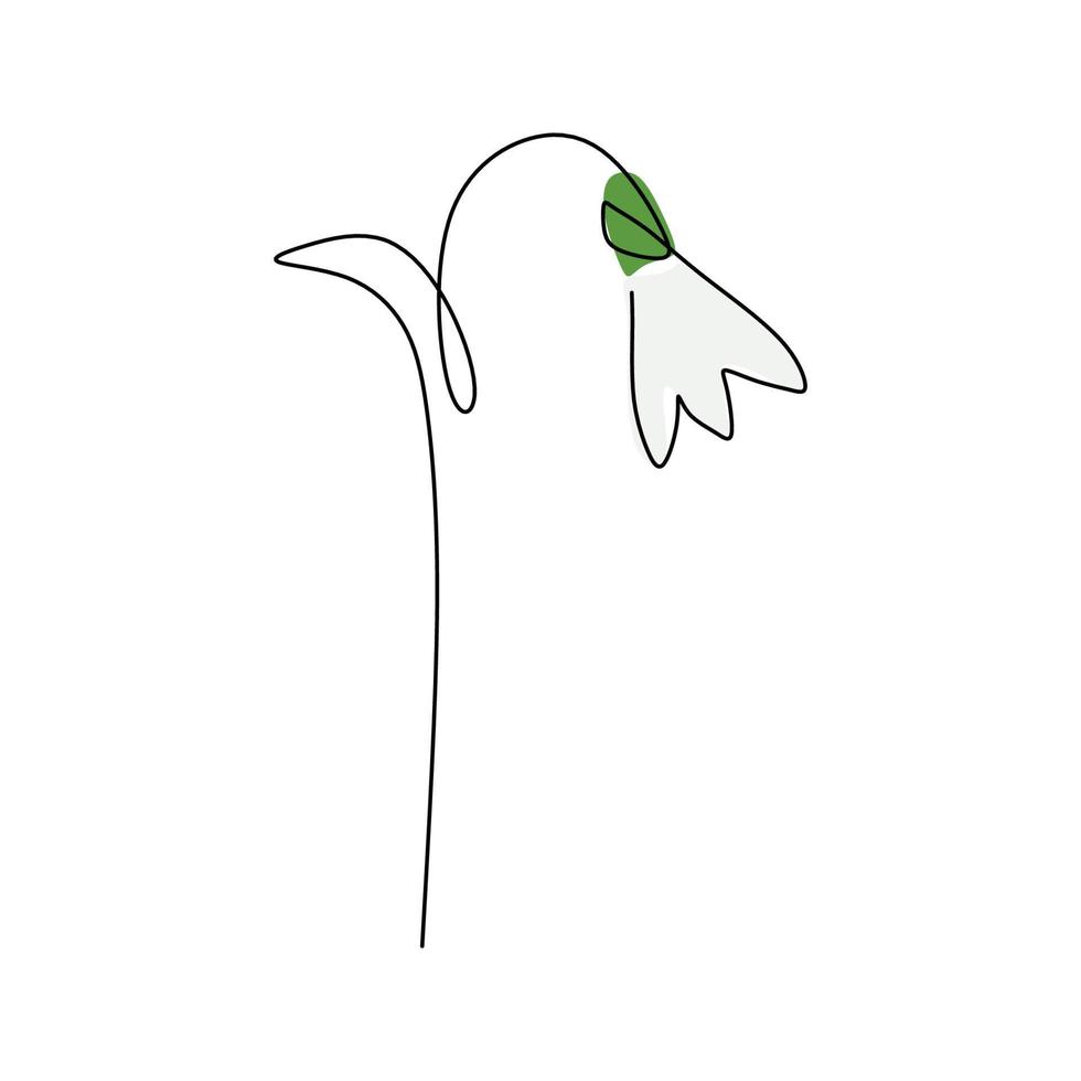 flor de primavera de copo de nieve de una sola línea continua con color gris verde vector