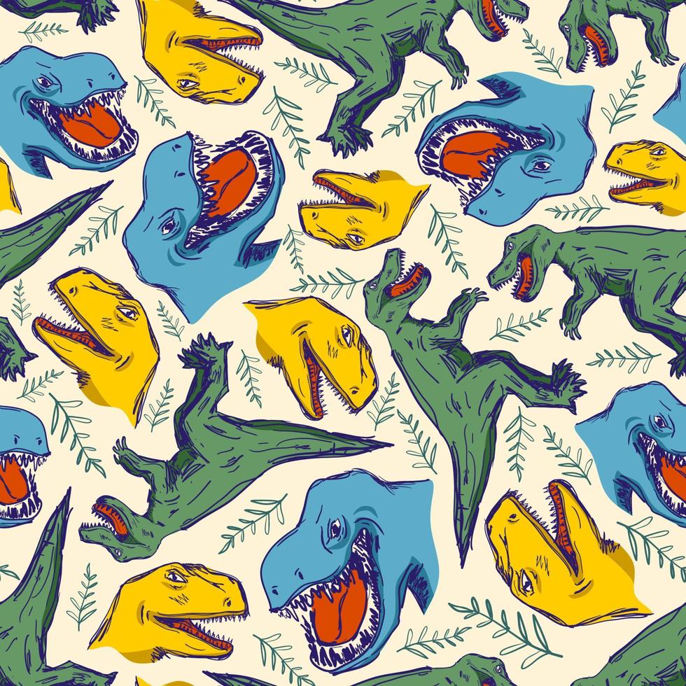 Seamless pattern of cute dinosaurs in colorful style vector