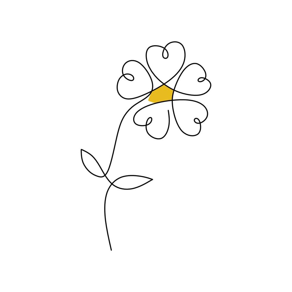 una sola línea continua de flor de primavera de narciso con color amarillo vector