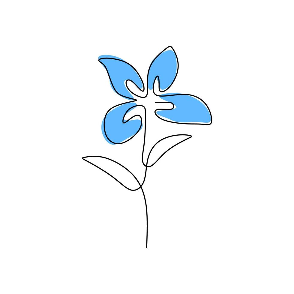 One continuous single line of Iris spring flower with blue color vector