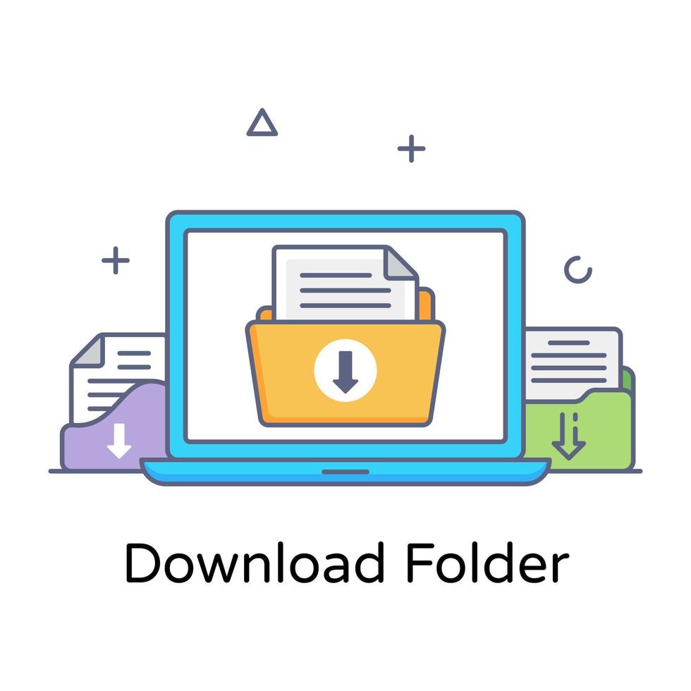 Download folder in flat conceptual icon, editable vector