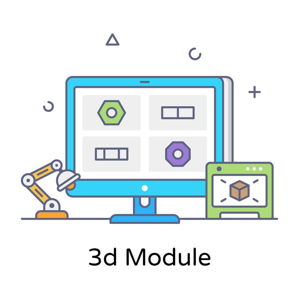 Icono de contorno plano de modelado 3d, vector editable