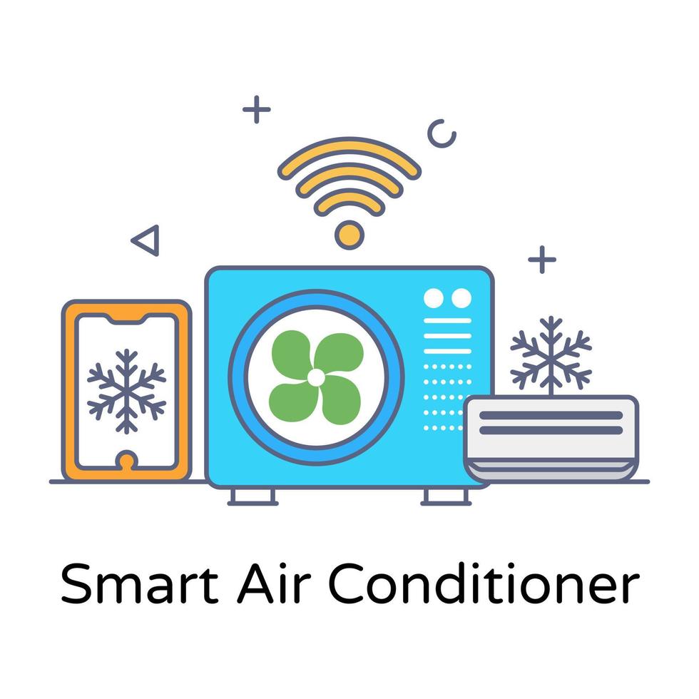 Smart air conditioner flat style conceptual icon, home appliance vector