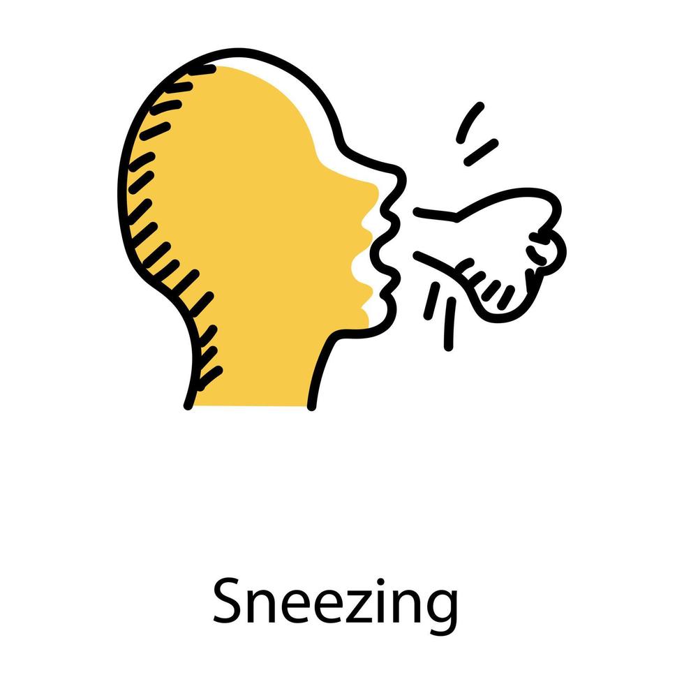 Sneezing in hand drawn icon, editable vector