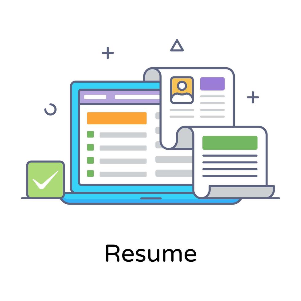 Online cv, resume icon in colorful outline design vector