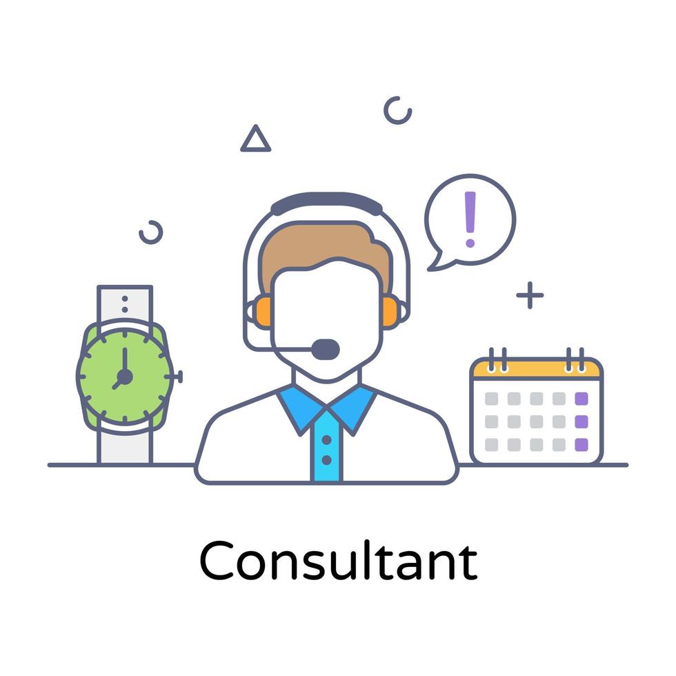 A customer service support concept, flat icon of consultant vector