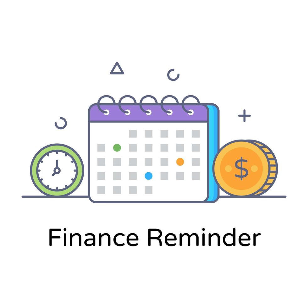 A finance reminder flat outline concept icon design vector